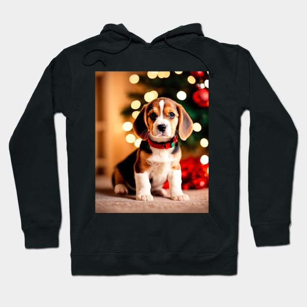 Beagle Puppy by Christmas Tree Hoodie by nicecorgi